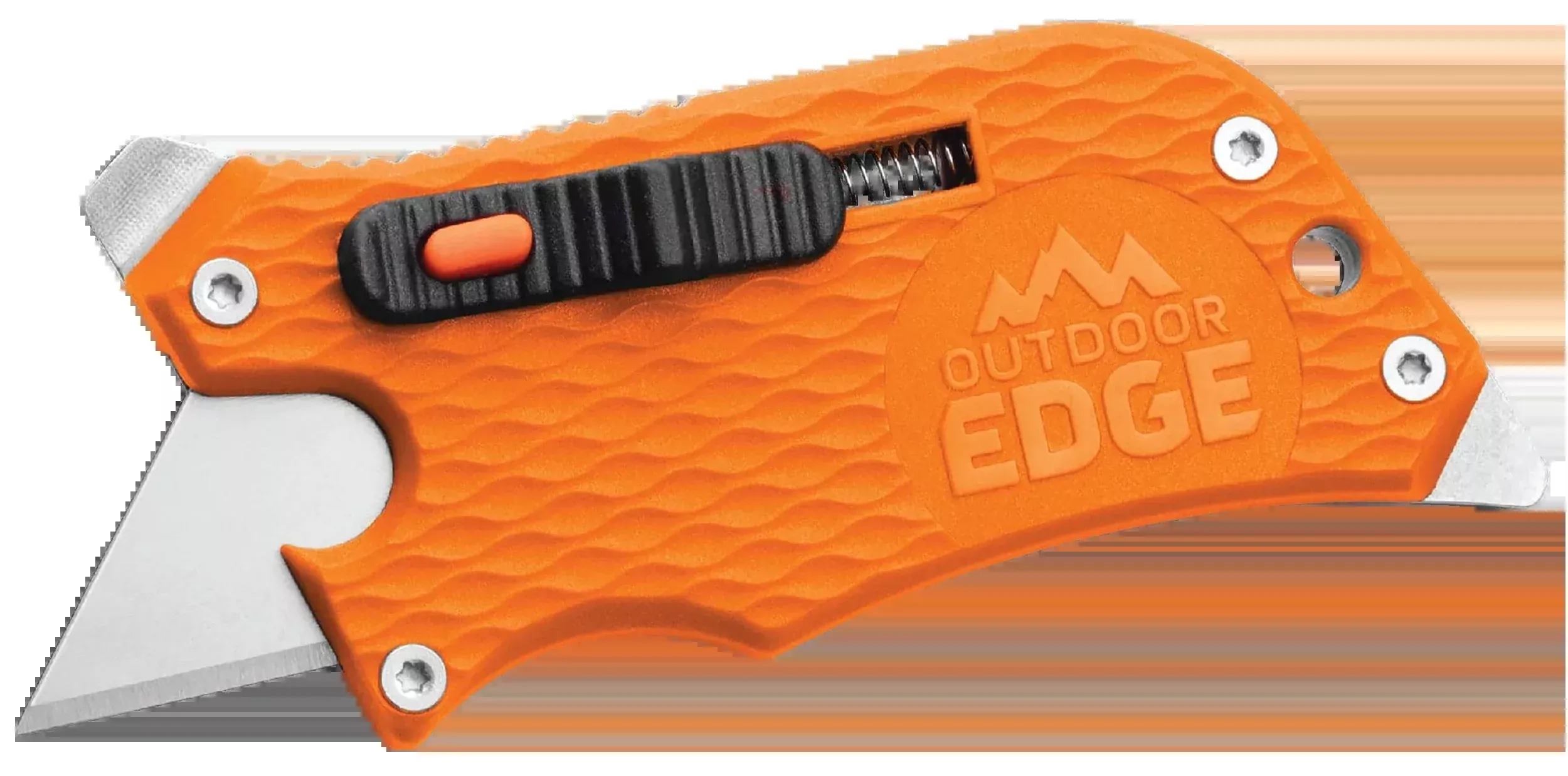 Outdoor Edge SlideWinder 3.50" Orange GNR/SS Handle Utility Knife - Razor Blade, Screwdriver, Bottle Opener
