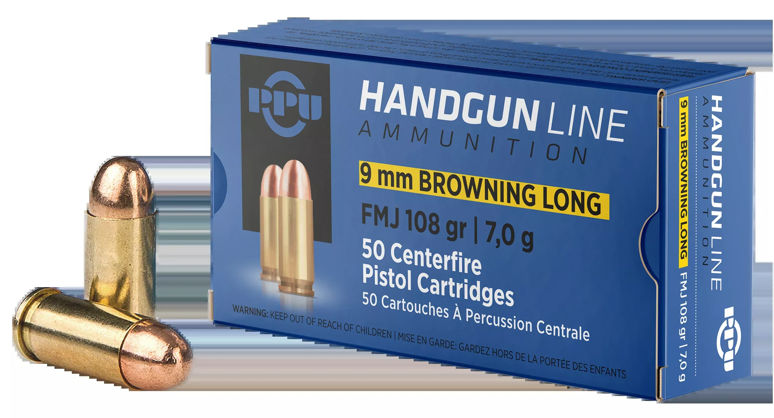PPU PPH9BL 9mm Browning Long 108gr FMJ 50-Rd - Box or Case