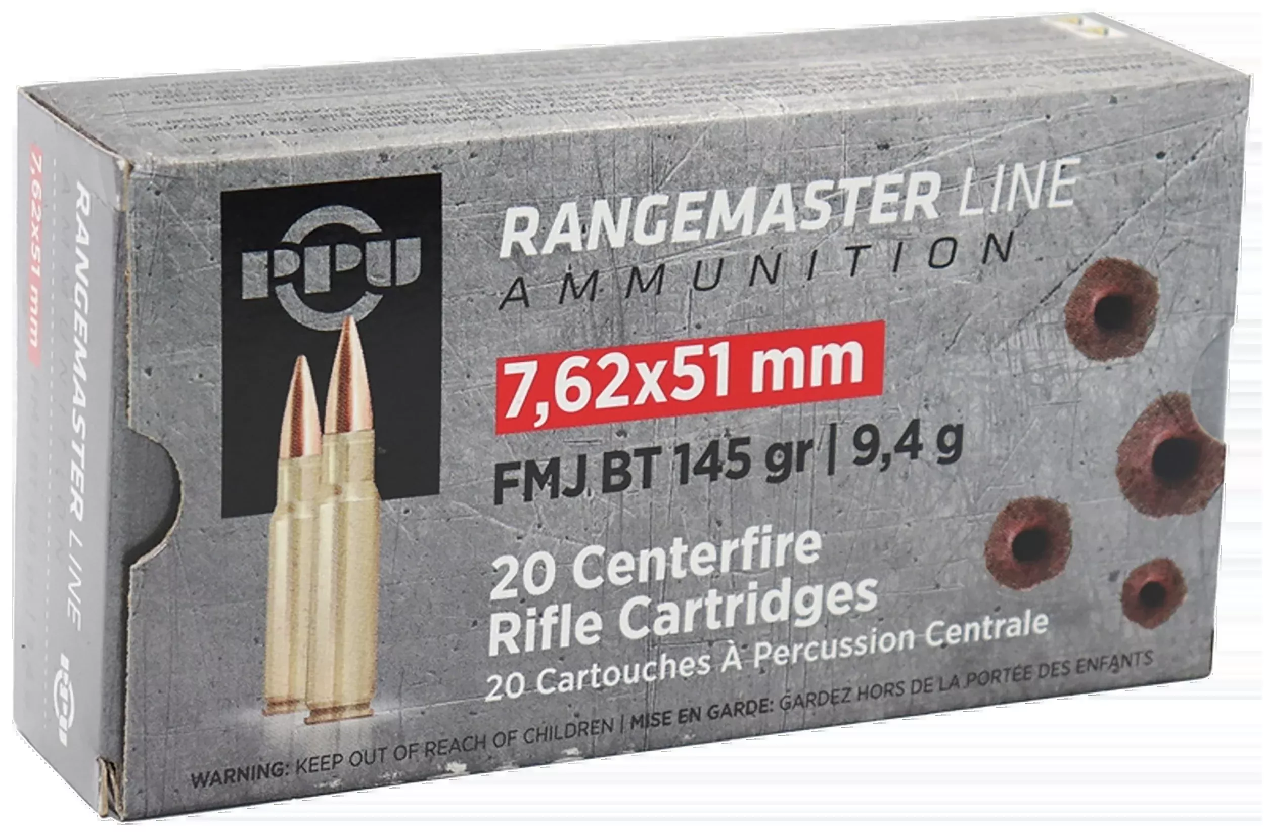 PPU Rangemaster 7.62x51mm NATO 145gr FMJBT 20rd Box - Box or Case