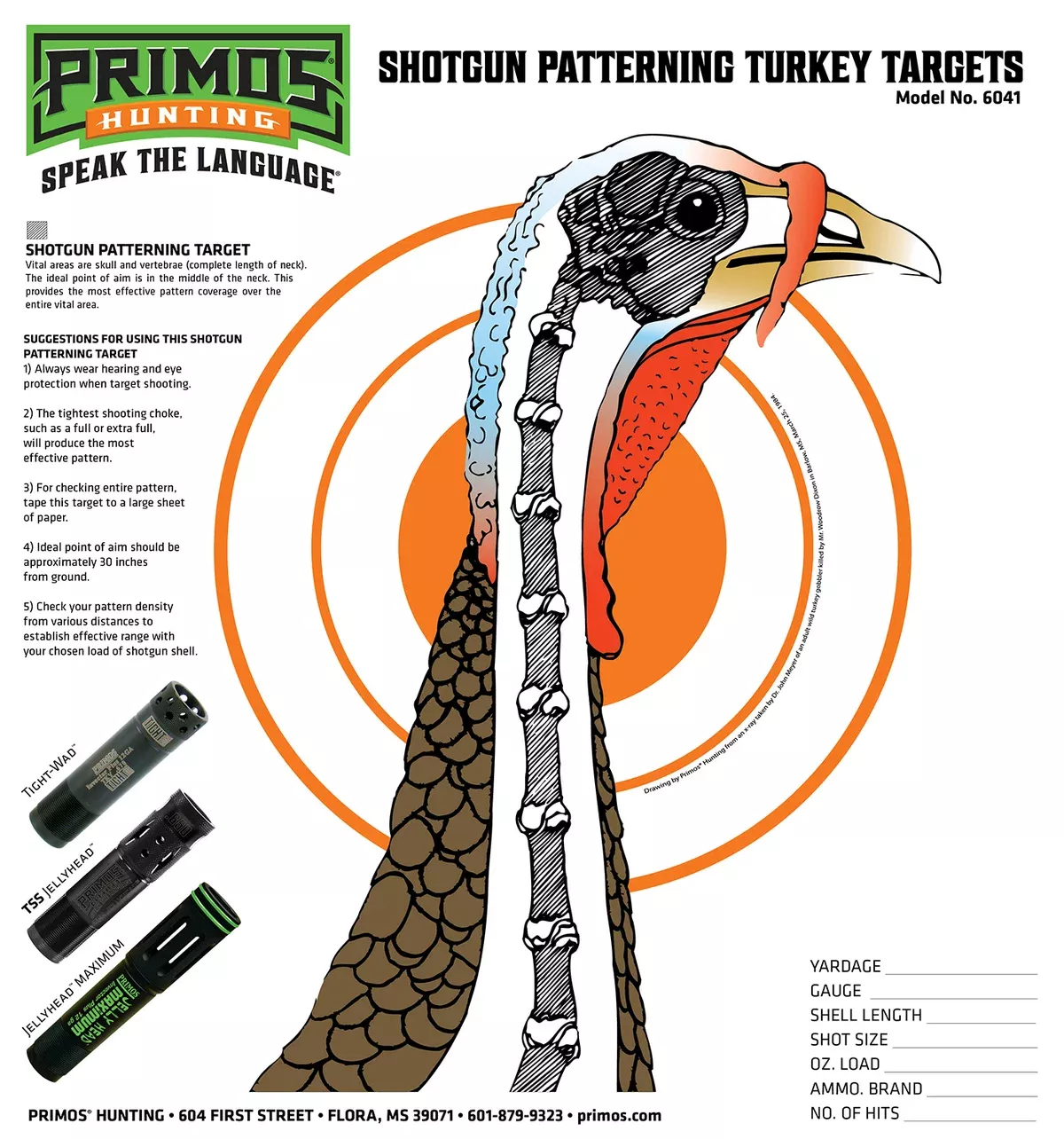 Primos 6041 Patterning TurkeyHanging Paper Targets, For Use With Shotgun 10.75" x 11.50" Multi-Color 12 PK