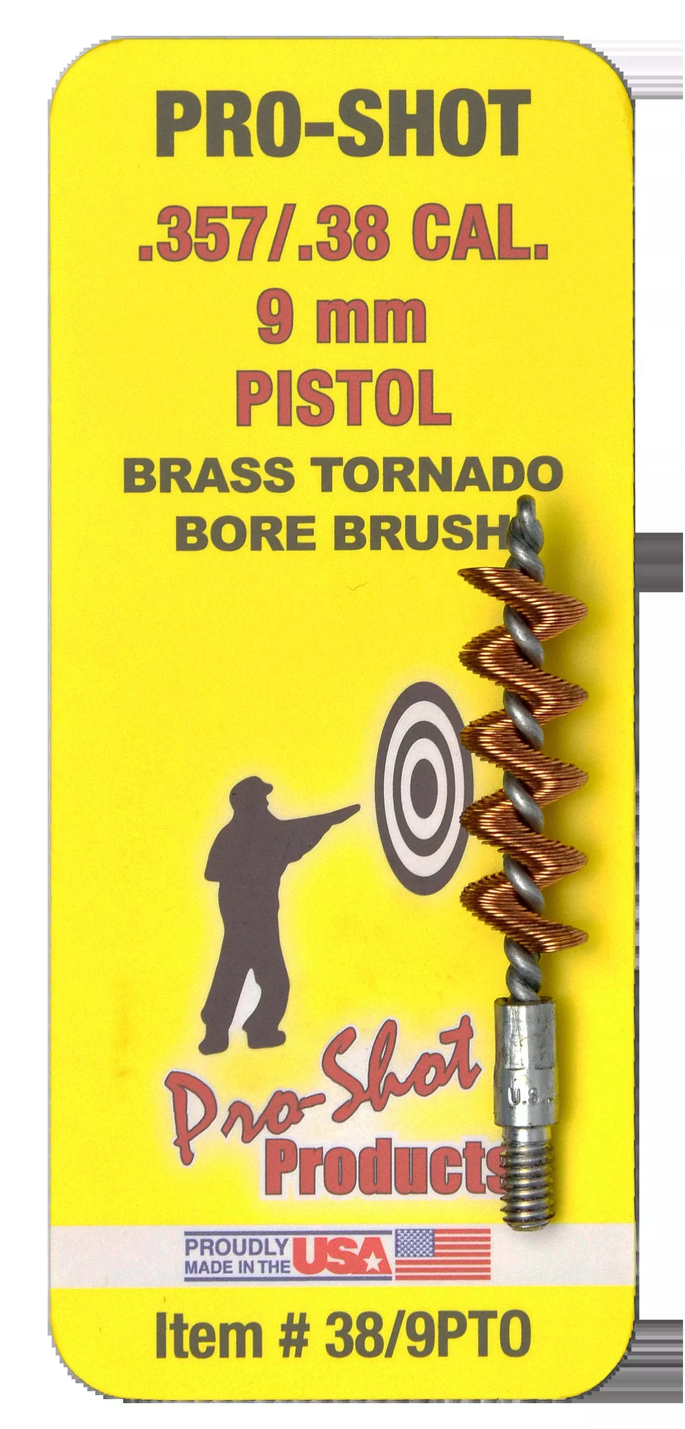 Pro-Shot 389PTO Tornado Bore Brush .38/.357/9mm Pistol #8-32 Thread Brass Spiral Wound