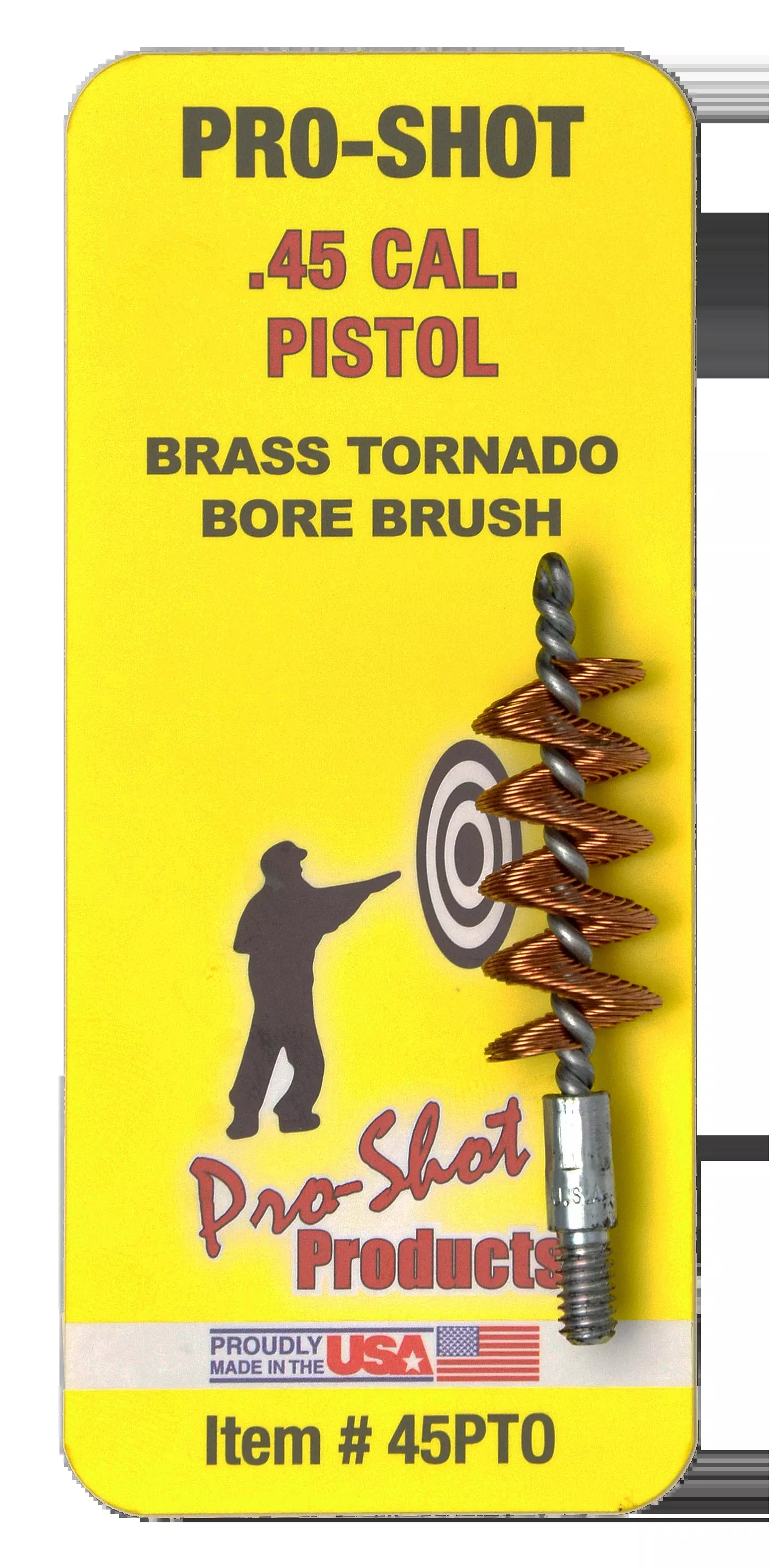 Pro-Shot 45PTO Tornado Bore Brush .45 Cal Pistol #8-32 Thread Bronze Bristles Brass Spiral Wound Loop