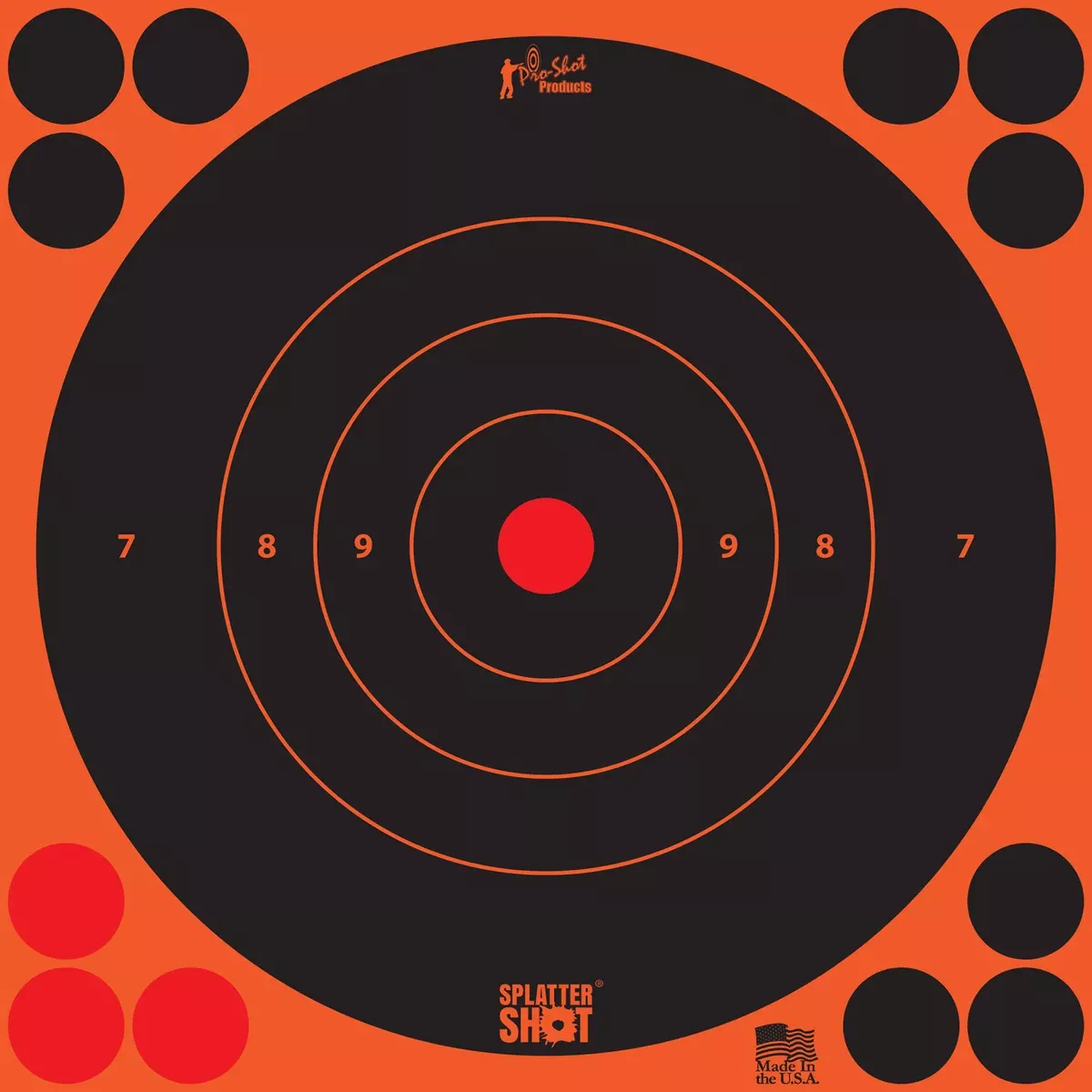 Pro-Shot 8BORNG6PK SplatterShotSelf-Adhesive Paper Black/Orange 8" Bullseye 6 Pack