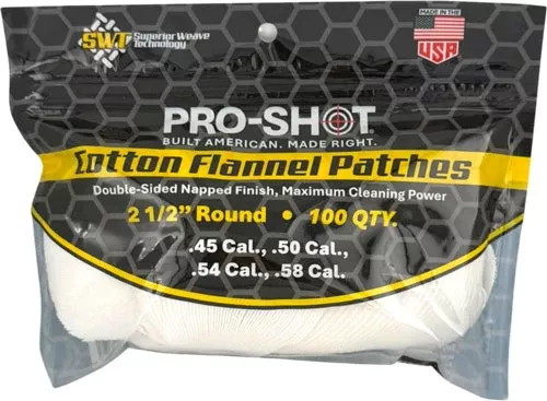 Pro-Shot Cotton Flannel Cleaning Patches .45-58 Cal 2.5 in Round 100-Count