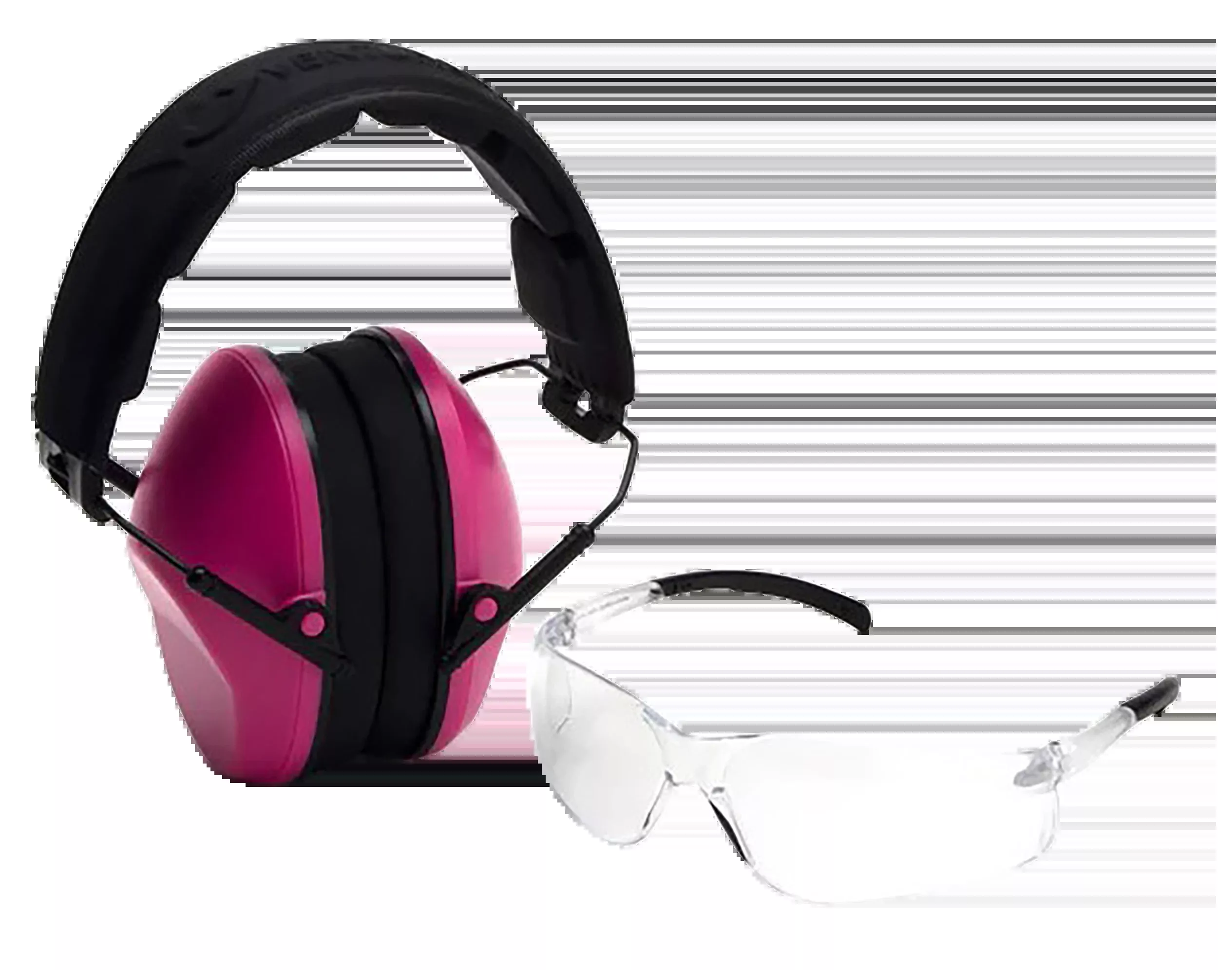 Pyramex Venture Gear Low-Profile Combo Kit Clear Lens & Pink Earmuffs - 24 dB NRR