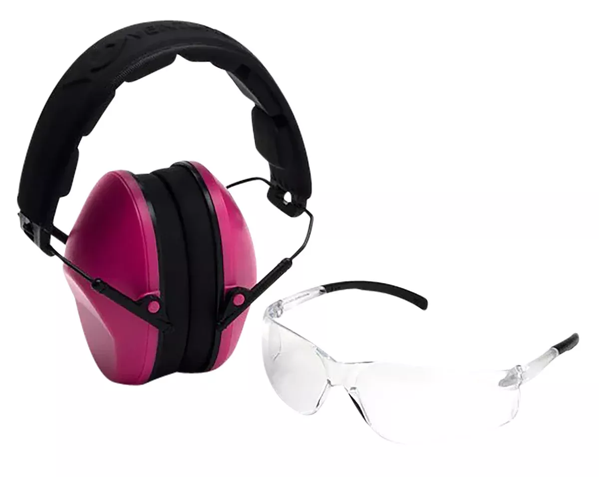 Pyramex VGCOMBO210 Low-Profile Combo KitScratch Resistant Clear Lens & Frame with Rubber Temple Tips Pink Low-Profile Earmuffs