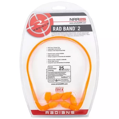 Radians RB210CS Rad-Band 2 25 dB Behind The Neck Orange Ear Buds with Orange Cord Adult 1 Pair