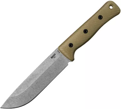 Reiff Knives F6 Leuku GEN 2 Fixed Blade Knife - 6" CPM-3V Stonewashed Blade, OD Green G10 Handles, Black Kydex Sheath
