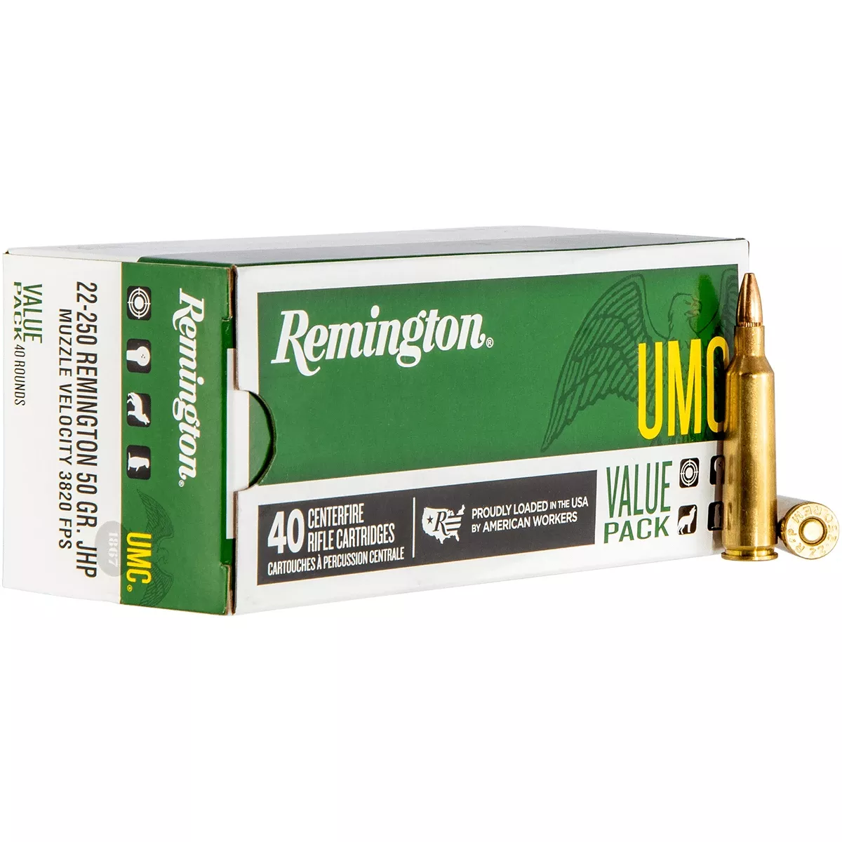 Remington Ammunition 23783 UMC Value Pack 22-250 Rem 50 gr Jacket Hollow Point 40 Per Box