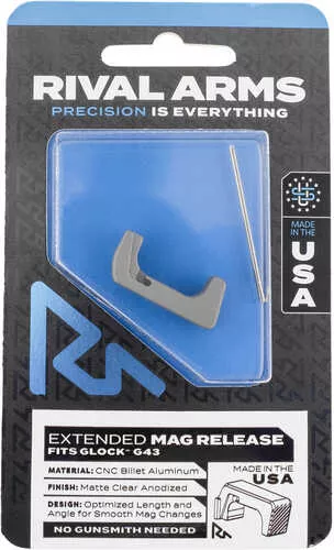 Rival Arms Extended Mag Release Compatible With for Glock 43 Stainless