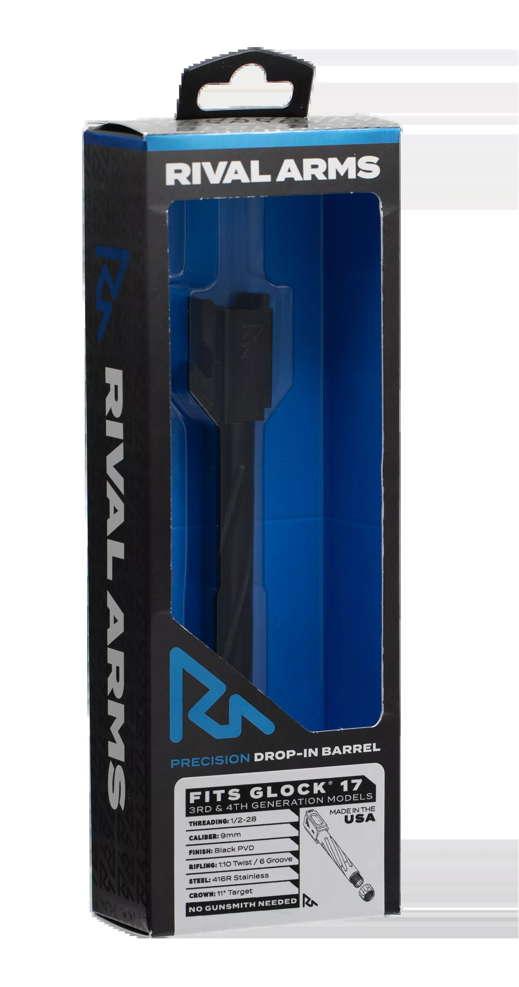 Rival Arms Precision 9mm Luger 4.49" Fluted Threaded Drop-In Barrel 416R Stainless Steel Black PVD - Glock 17 Gen3/4
