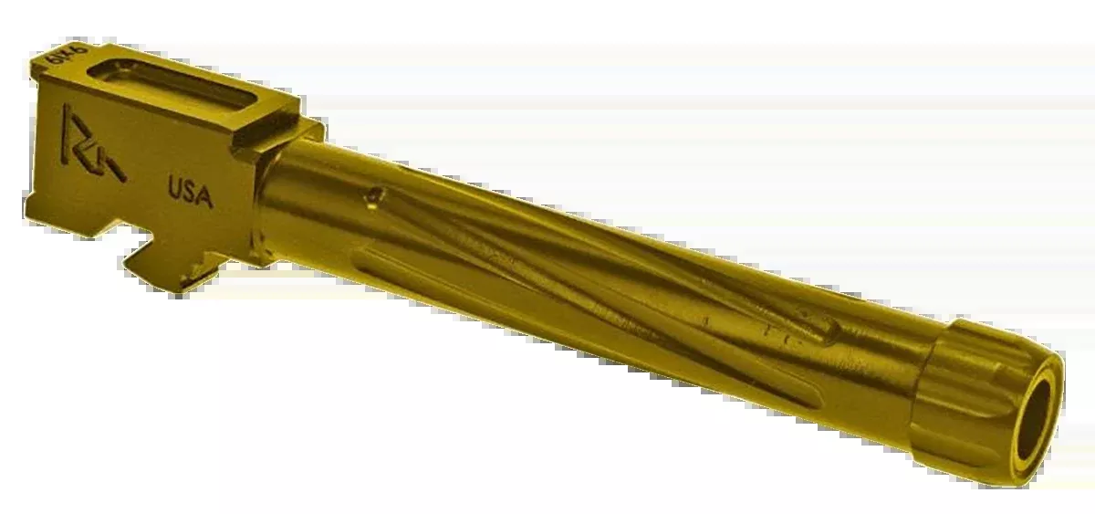 Rival Arms Precision Match Grade 9mm Luger 4.49" Fluted Threaded Gold PVD Drop-In Barrel - Glock 17 Gen5