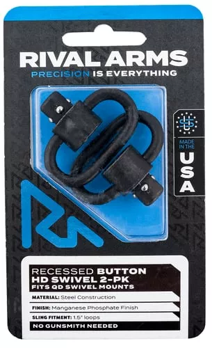 Rival Arms RA-RA92S2A HD Swivel SetBlack Manganese Phosphate Steel with 1.5″ Loops & Recessed Button