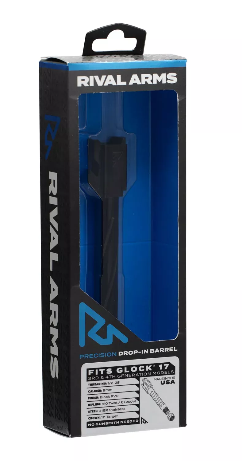 Rival Arms RA20G102A Precision9mm Luger Compatible w/Glock 17 Gen3-4, 4.49" Fluted Threaded Black PVD Stainless Steel