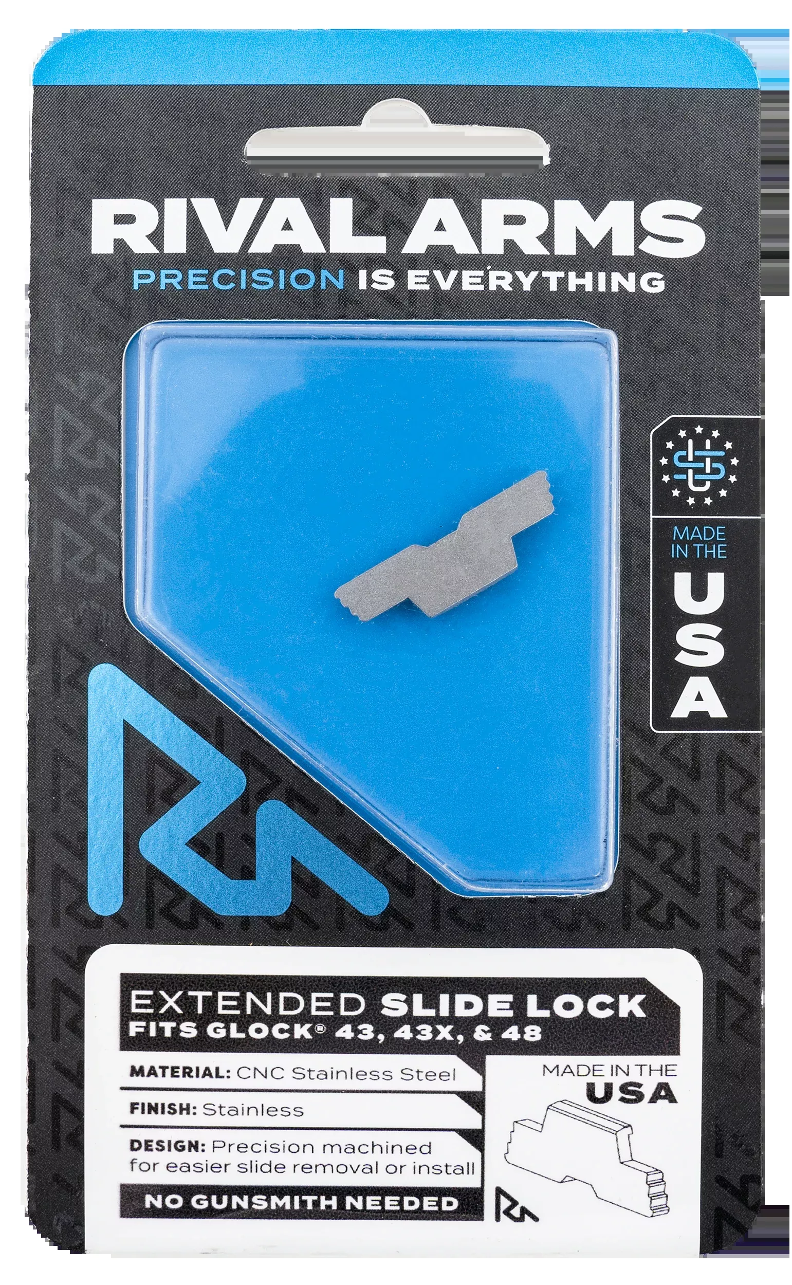 Rival Arms RARA80G003D Slide Lock Extended Polished Stainless for Glock 43/43X/48