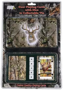 Rivers Edge Cards & Dice Tin Whitetail Deer Theme - 2 Decks with 5 Dice
