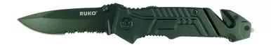 Ruko Shark Series Assisted Folding Knife 3.25" 440A Black Combo Blade Black Aluminum Handle - RUK0144S
