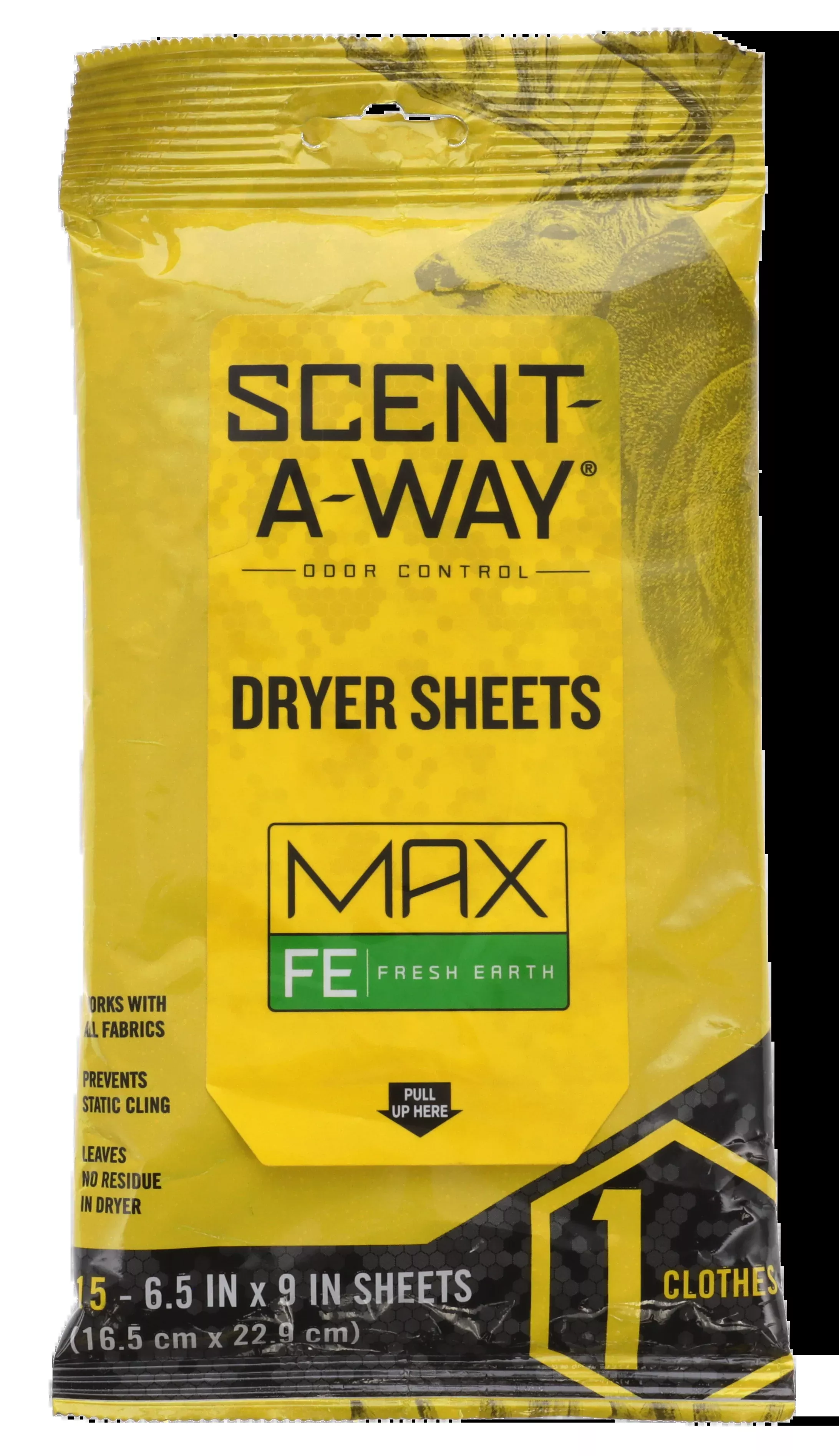 Scent-A-Way Max Dryer Sheets Odor Eliminator Earth - 15 Per Pkg