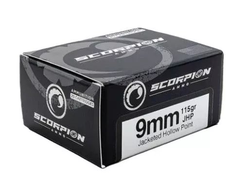 Scorpion Ammo 9mm Luger 115gr JHP 20 Rd - Box or Case