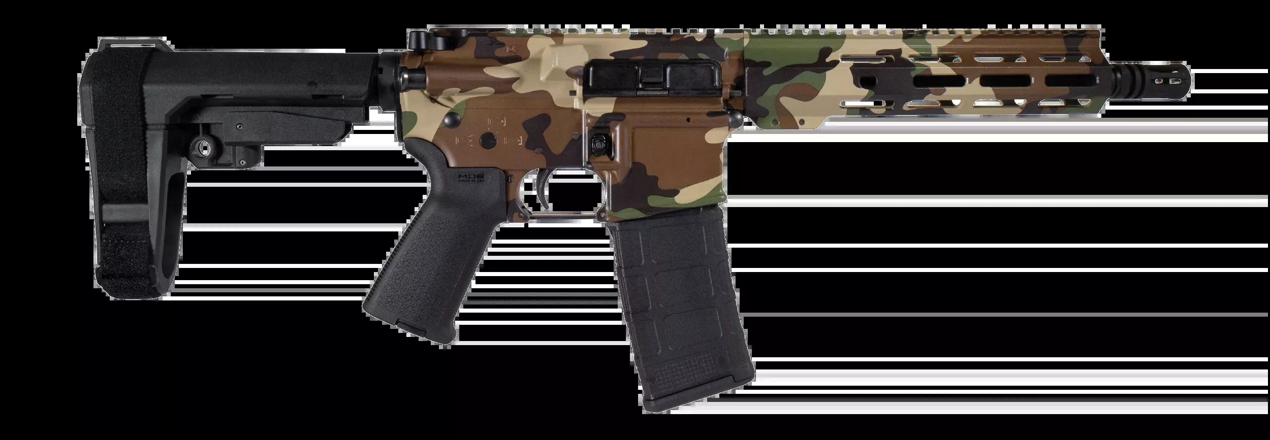 Shark Coast Tactical Woodland Camo 5.56 NATO 10.5" 30+1 Semi-Auto AR Pistol Bundle - M81 Woodland