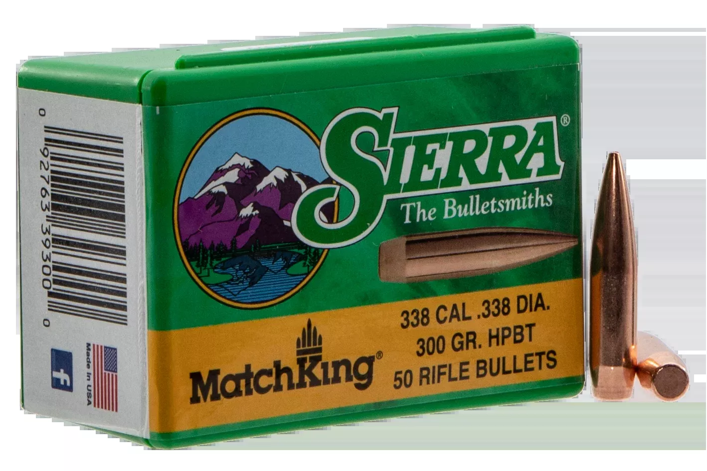 Sierra MatchKing 338 Cal 300gr Hollow Point Boat Tail Reloading Bullets - 50/Box