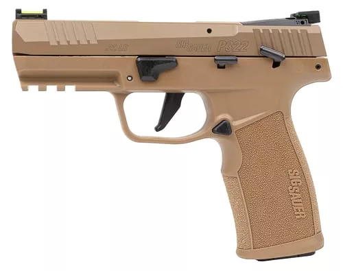 Sig Sauer 322CCAS P322Compact Frame 22 LR 20+1 4" Black Threaded Barrel, Coyote Tan Cerakote Optic Ready/Serrated Slide, Coyote Tan Polymer Frame w/Picatinny Rail, Polymer Grip, Ambidextrous