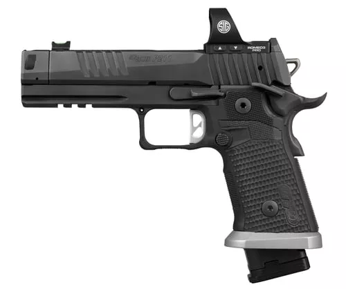Sig SauerP211 GTO w/Optic 9mm Luger 23+1 4.40" Bull Barrel, Black Nitron Stainless Steel Serrated w/Optic Slide & Frame w/Beavertail & Picatinny Rail, Black G10 Grip, Sig ROMEO3 PRO Red Dot, Ambidex