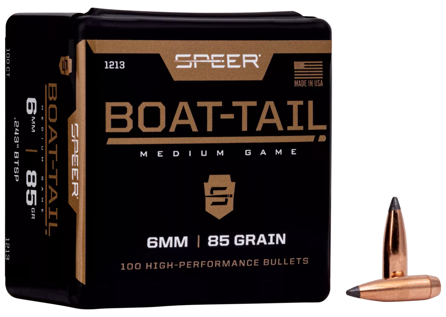 Speer 1213 Boat-Tail6mm 85gr Jacketed Soft Point Boat Tail 100 Per Box/5 Case