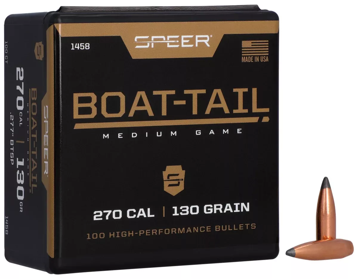 Speer 1458 Boat-Tail270Cal 130gr Spitzer Boat Tail Soft Point 100 Per Box/5 Case