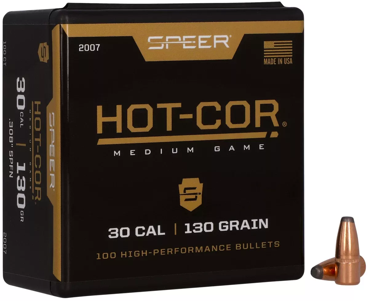 Speer 2007 Hot-Cor30Cal 130gr Soft Point Flat Nose 100 Per Box/5 Case