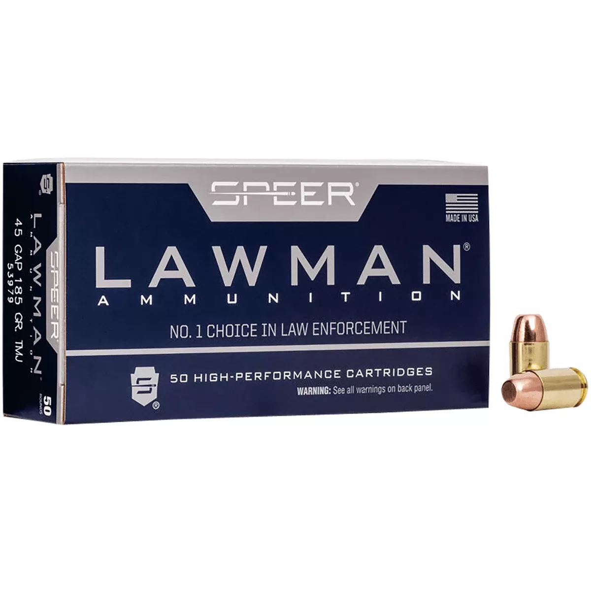 Speer Lawman 45 GAP Total Metal Jacket Flat Nose 185 grain, 50 Per Box - 53979