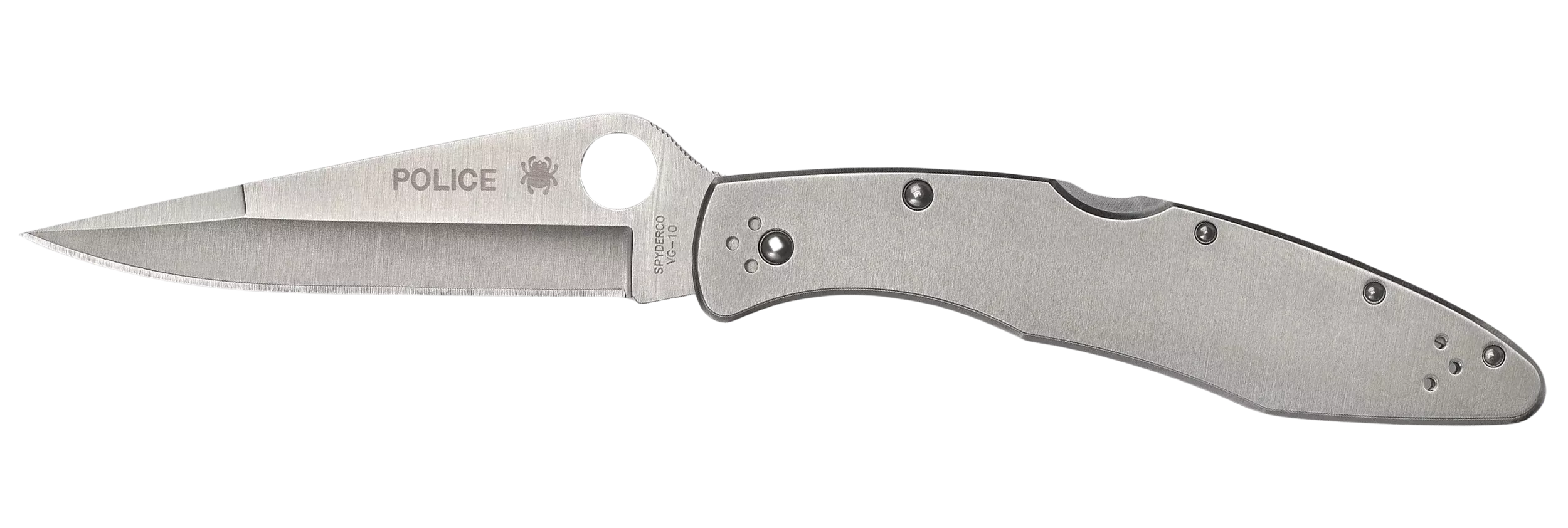 Spyderco C07P Police4.13" Folding Spear Point Plain VG-10 SS Blade Stainless Includes Pocket Clip