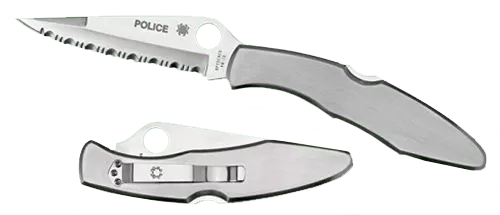 Spyderco C07S Police4.13" Folding Spear Point Part Serrated VG-10 SS Blade Stainless Steel Handle Includes Pocket Clip
