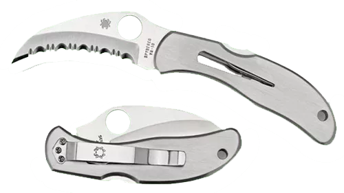 Spyderco C08S Harpy2.75" Folding Hawkbill Serrated VG-10 SS Blade Stainless Steel Handle Includes Pocket Clip