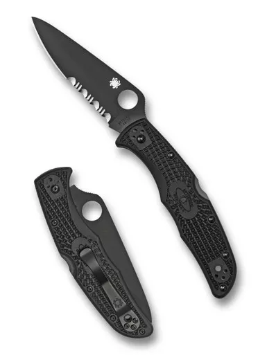 Spyderco Endura 4 Tactical Black ComboEdge Folding Knife - C10PSBBK
