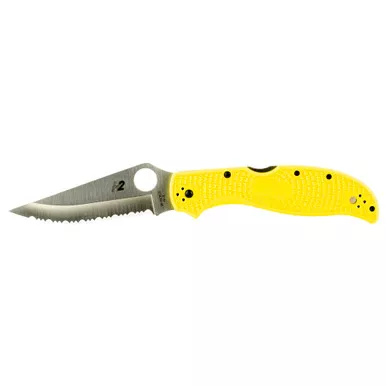 Spyderco Stretch 2 XL Lightweight Salt Folding Knife - 3.99" H-2 Satin Modified Clip Point Serrated Blade, Yellow FRN Handles, Lockback - C258SYL