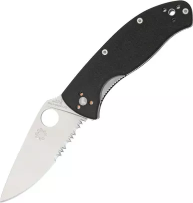 Spyderco Tenacious 3.4" 8Cr13MoV Satin Combo Serrated Leaf Blade Black G10 Handle Liner Lock Folder - C122GPS