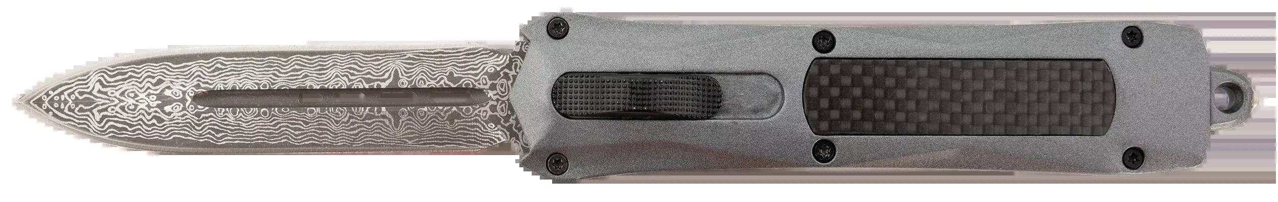 Steel River Knives Spartan 3.5" OTF Dagger Damascus 440C SS Plain Edge Gray Aluminum Handle