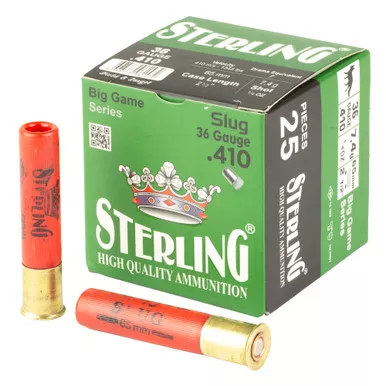 Sterling Big Game Series .410 Bore 2.5" 1/4 oz Rifled Slug Ammo 8698779961572 - 25 Shells per Box
