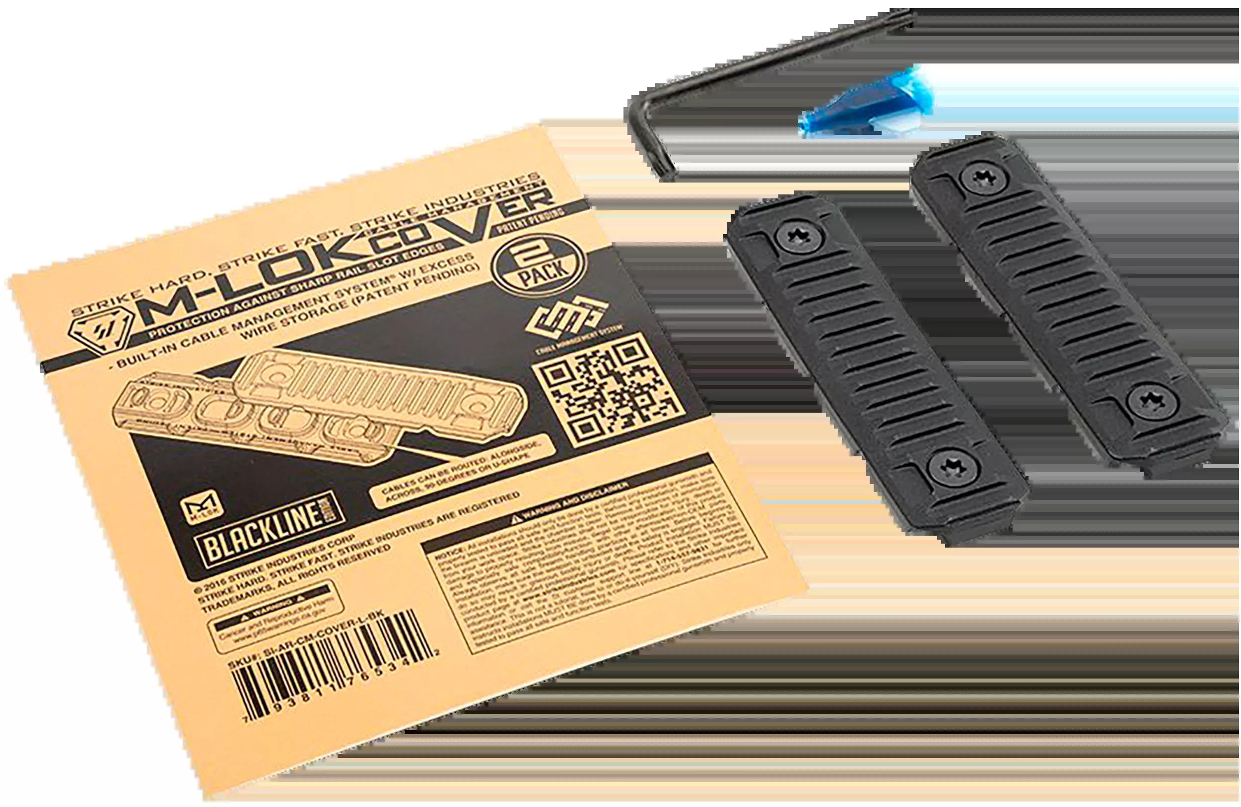 Strike Industries M-LOK Cable Management Cover Long 3.14" Black Polymer 2-Pack