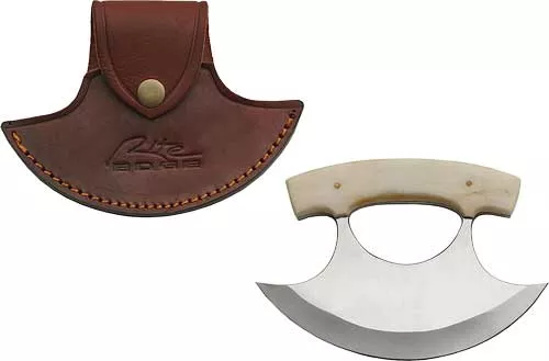 SZCO Rite Edge 6" Bone Handle Ulu Fixed Blade Knife w/ Leather Sheath