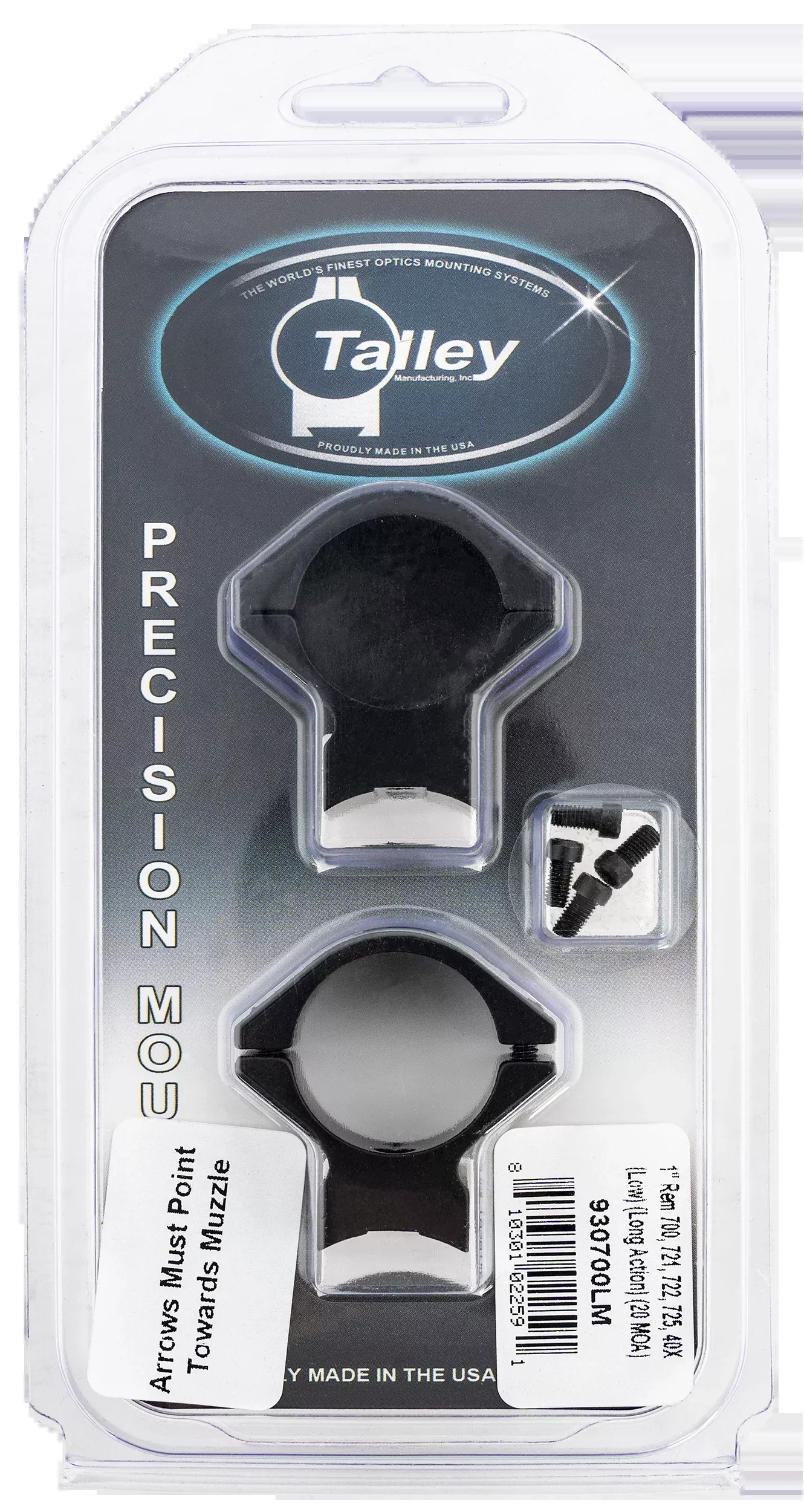 Talley 930700LM Scope Mount/Ring Combo 1" Tube Black Anodized Aluminum Remington 700/721/722/725/40X Low Rings Long Action 20 MOA