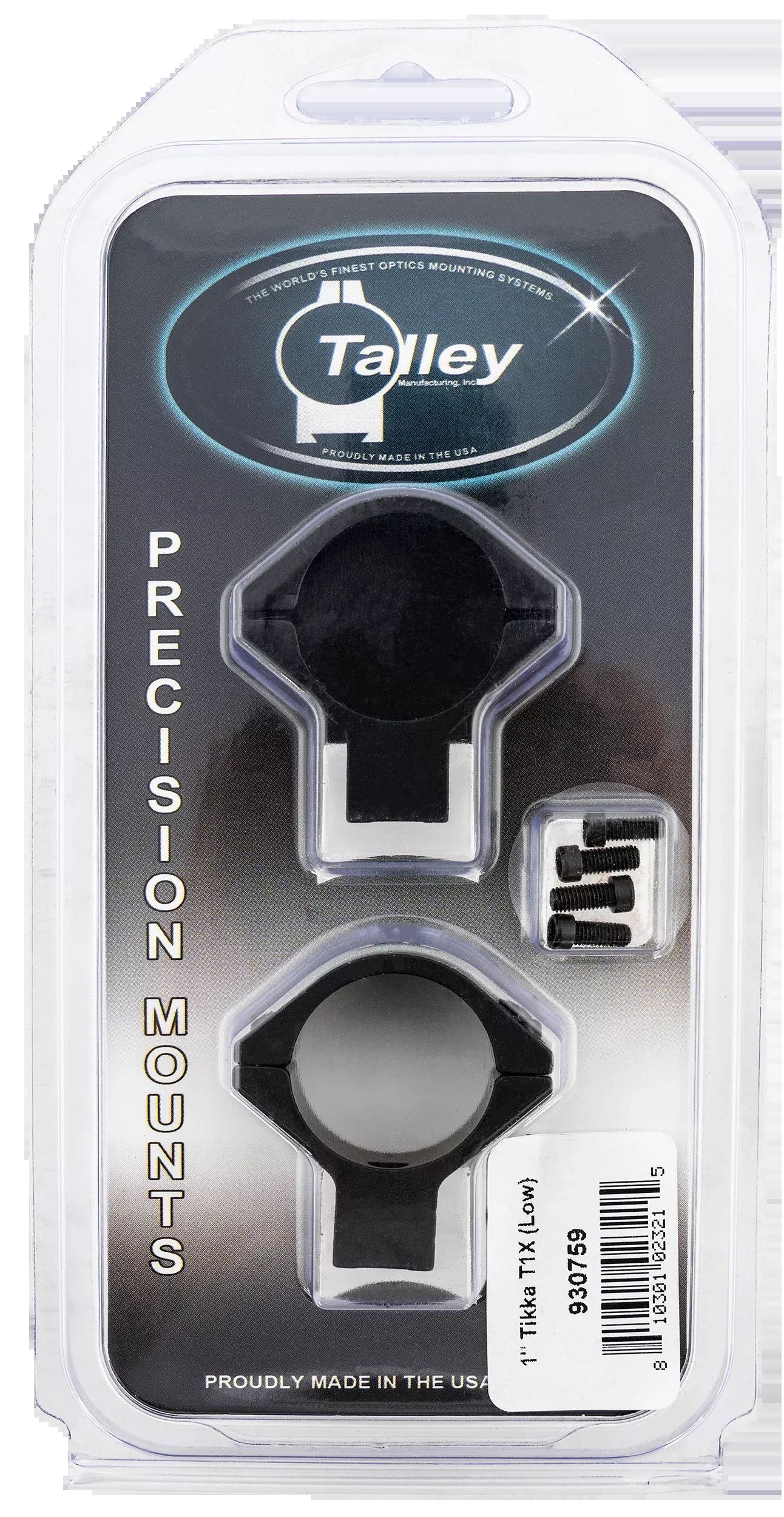 Talley 930759 Scope Mount/Ring Combo 1" Tube Tikka T1/T1X Low Rings 0 MOA - Black Anodized