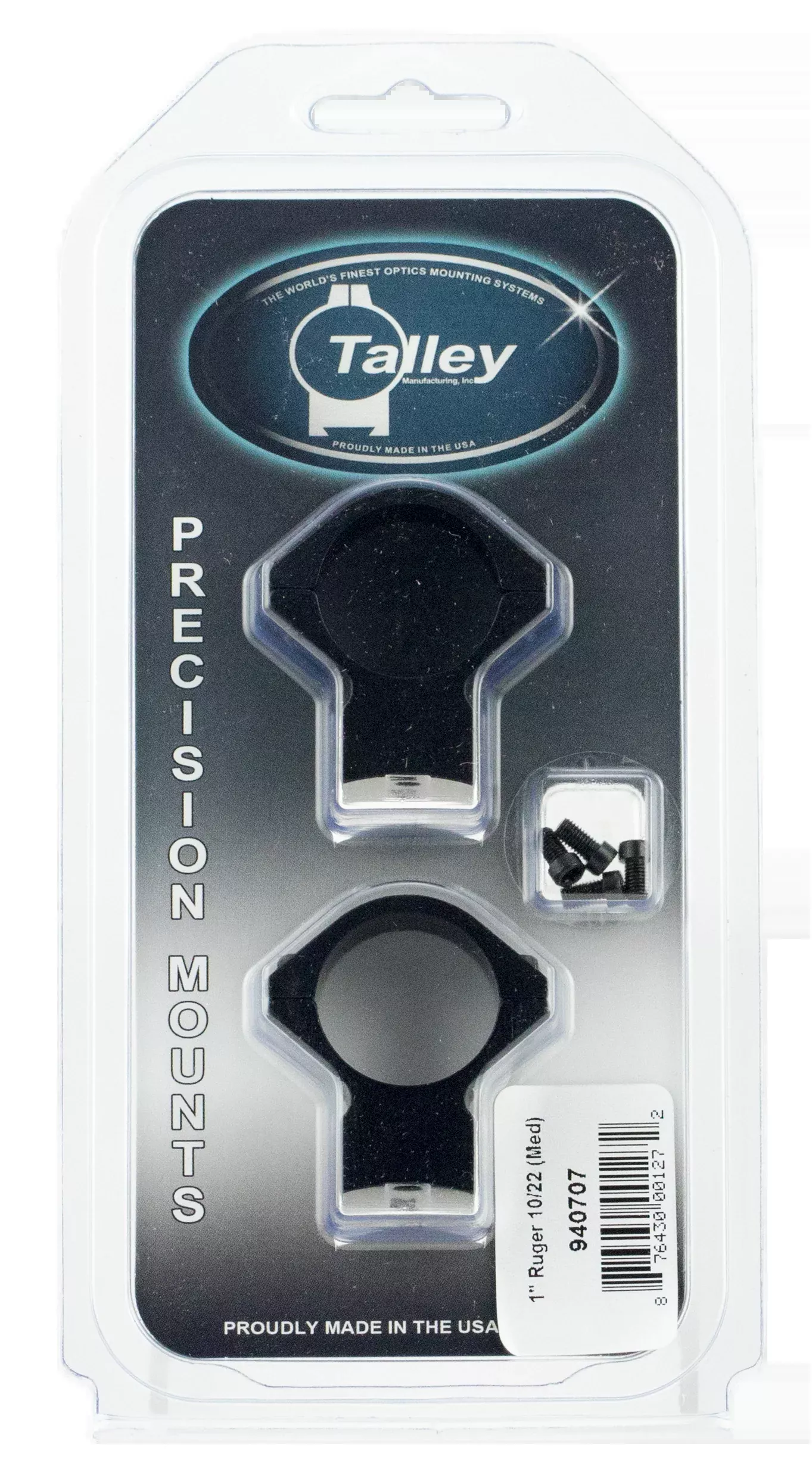 Talley 940707 Scope Mount/Ring Combo 1" Medium Rings Black Anodized - Ruger 10/22