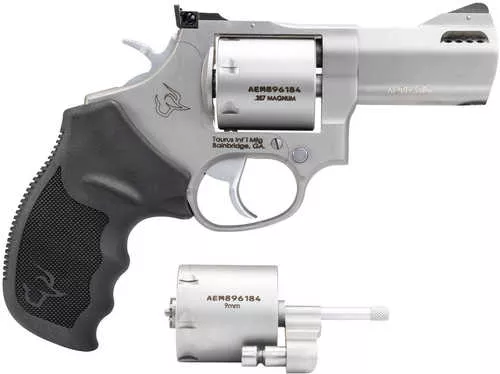 Taurus 692 Medium 38 Special +P/357 Mag/9mm Luger 7 Shot 3" Matte Stainless Ported Barrel, Cylinder & Frame, Black Ribber Grip, Transfer Bar Safety, Exposed Hammer, 2 Cylinders