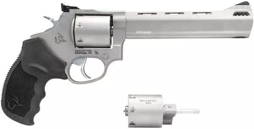 Taurus 692 Medium Revolver 38 Special +P/357 Mag/ 9mm Luger 7 Shot 6.50" Matte Stainless Vent Rib Barrel, Cylinder & Frame, Black Ribber Grip, Transfer Bar Safety, Exposed Hammer, 2 Cylinders