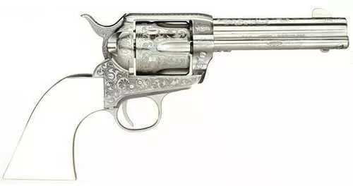 Taylor's & Company Revolver Outlaw Legacy 357 Magnum 4.75" Barrel 6 Rounds Nickle Engraved With Plastic Grip