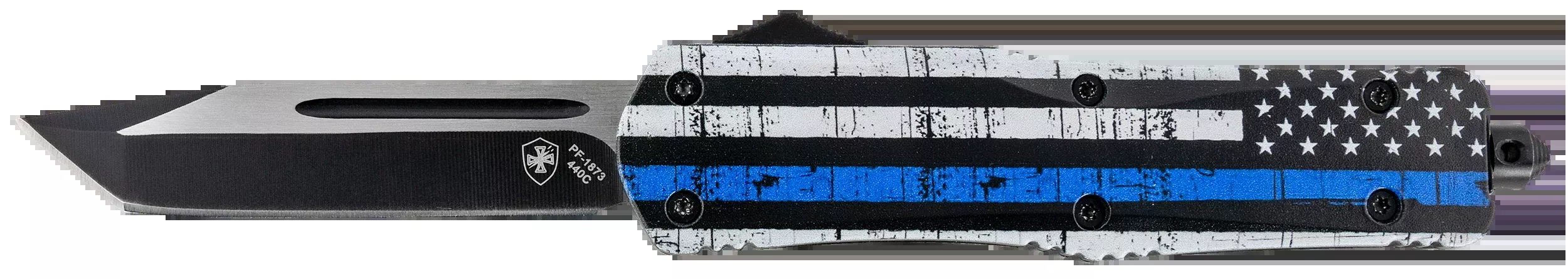 Templar Knife Gen II Back The Blue Large 3.5" OTF Tanto Plain 440C Black Oxide Stonewashed Aluminum Handle
