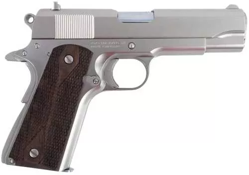 Tisas Arms 1911 A1 Tank Commander 45 ACP 7+1 4.25" Stainless Steel Barrel, Nickel Carbon Steel Serrated Slide & Frame w/Beavertail, Walnut Grip