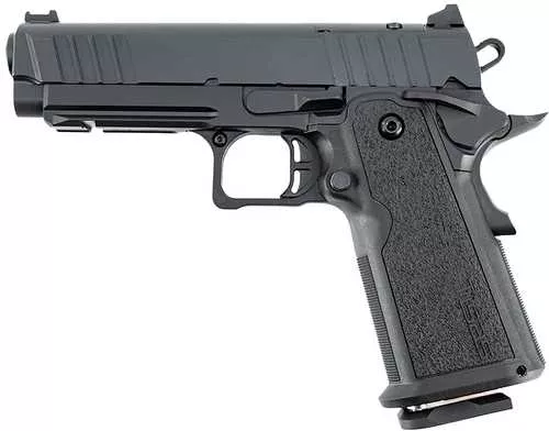 Tisas Arms 1911 DS Carry 9mm Luger 17+1 4.25" Black Cerakote Carbon Steel Serrated Slide, Black Cerakote Carbon Steel Frame w/Accessory Rail & Beavertail, Polymer Grip